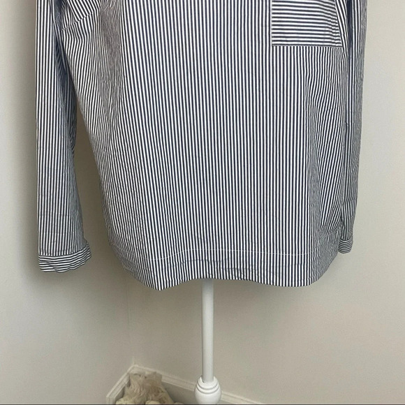J Crew Top Organic Cotton Striped Box Blouse Black & White Long Sleeve Pocket - Picture 6 of 13